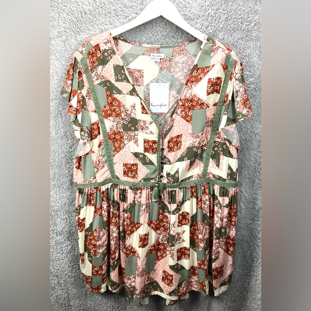 love, Fire Floral Patchwork Blouse - Green and Pink